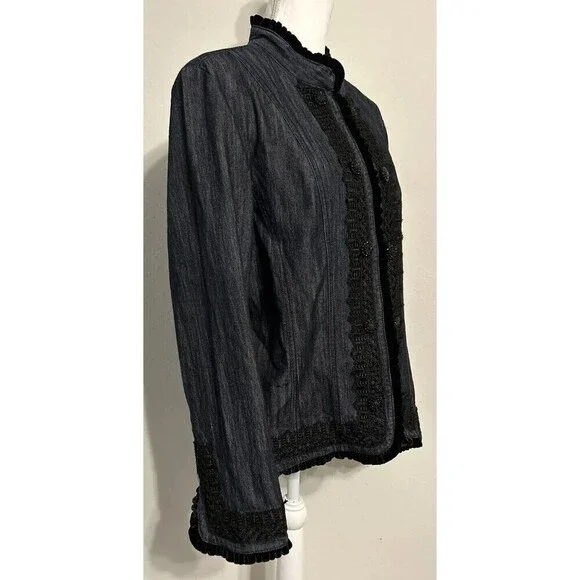 Emma James Victorian SteamPunk Style Dark Wash Jean Jacket Size 12 - Picture 7 of 12
